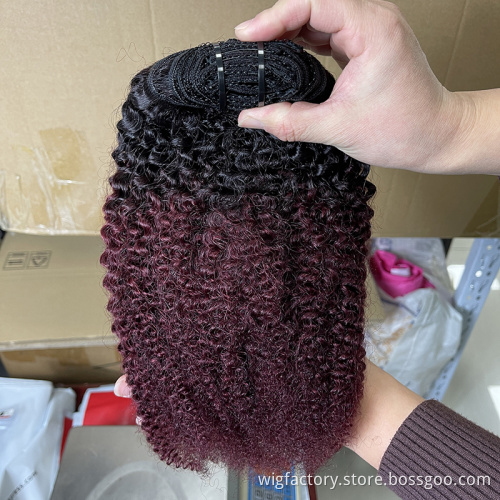 Wholesale unprocessed colored brazilian clip in hair extensions, 100% human hair clip in human hair colored